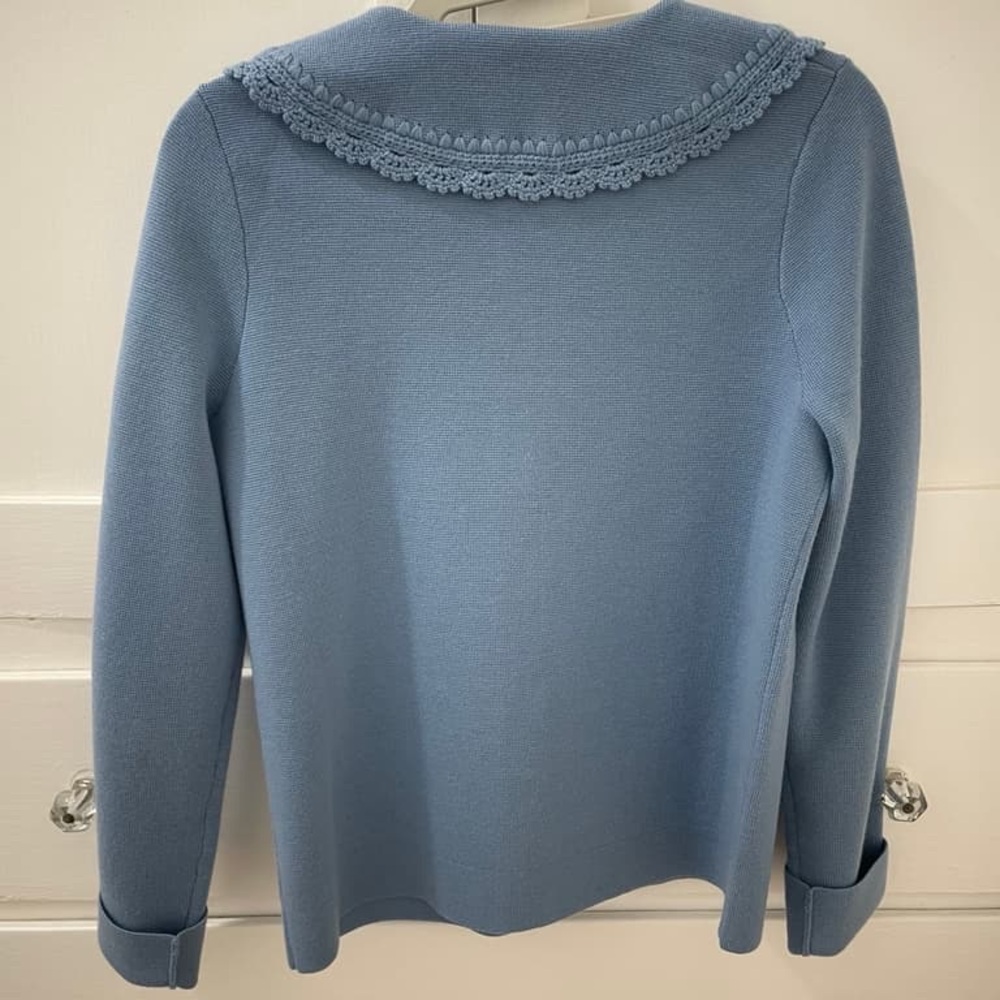 Sezane Blue Cardigan with Crochet Collar - Picture 4 of 6
